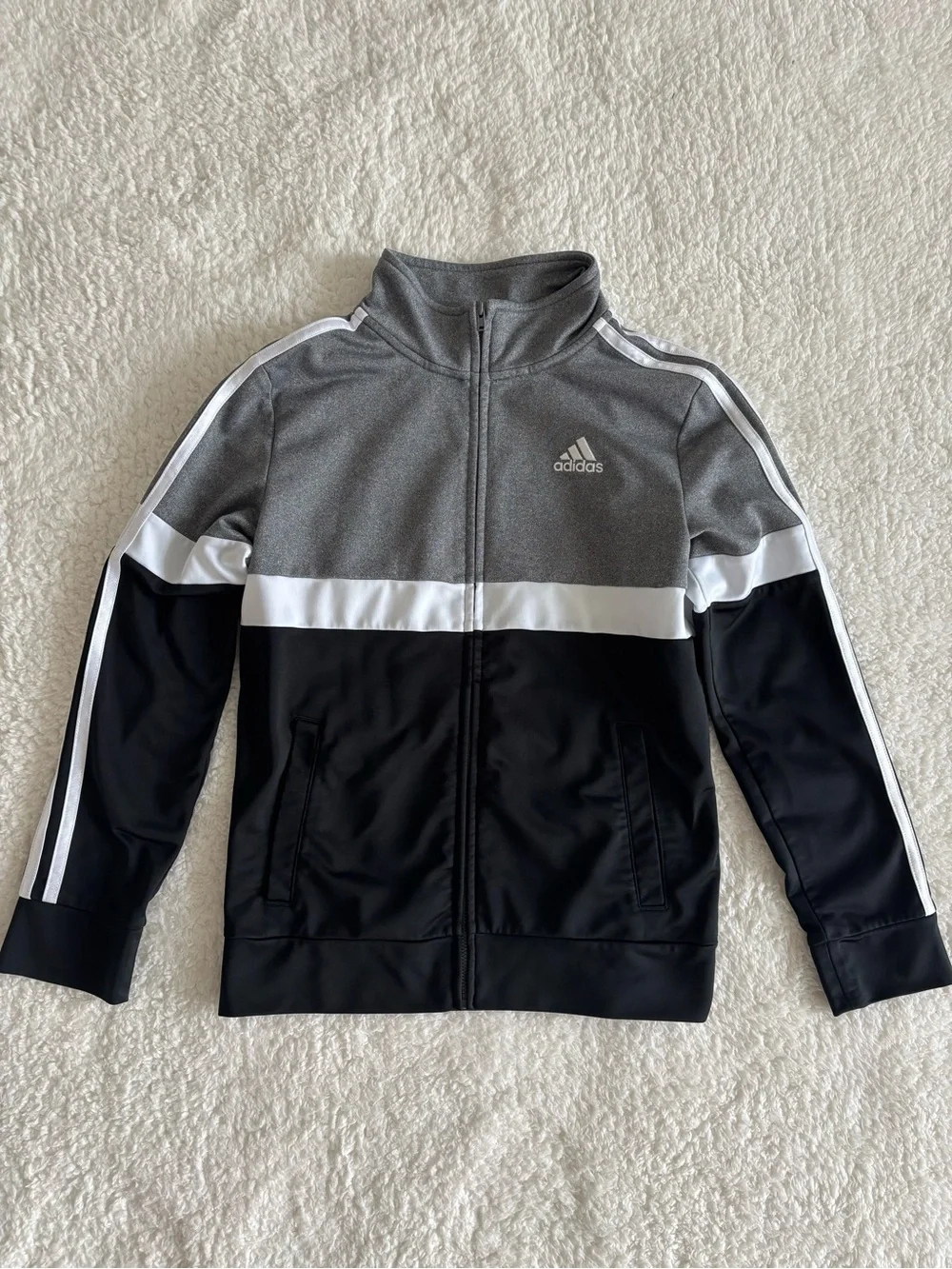 Adidas Kids Full-Zip Track Jacket Gray Black White Colorblock Size M (10/12)